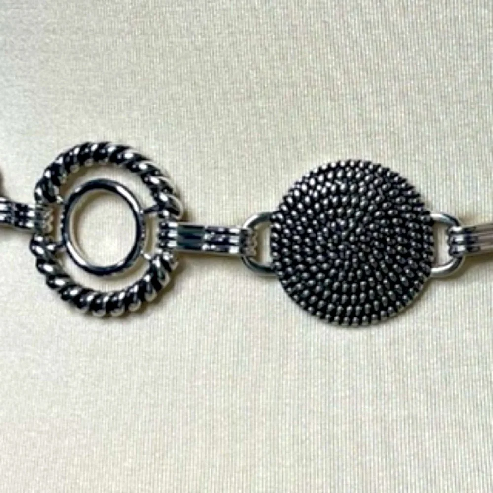 Vintage Silver Chain Link Belt Studded Ornate Filigree Boho Western Festival